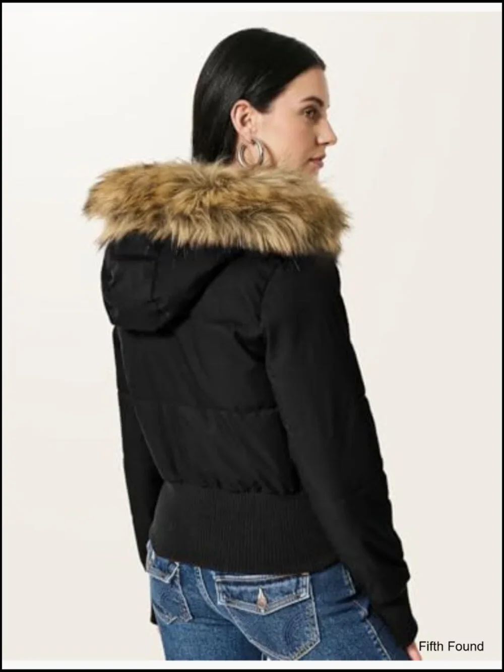 Cropped Puffer Jacket Winter Quilted Faux Fur Hood Bomber Coat - Picture 7 of 7